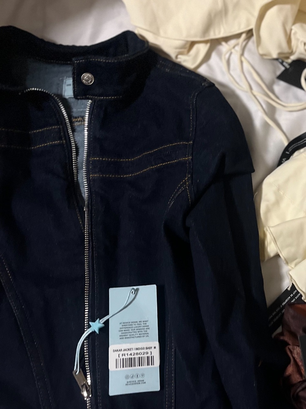 Dark Indigo Denim Jacket with Contrast Stitching SIZE MEDIUM